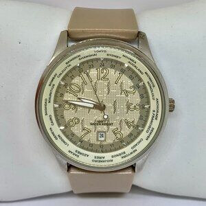 Puritan men’s silver tone date watch quartz analog 42mm case WR beige running